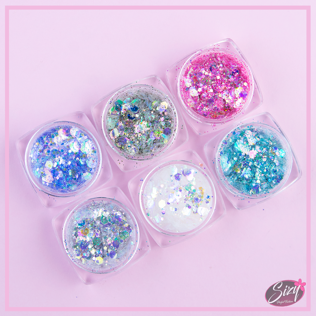 Set De 6 Decoraciones Para Uñas Glitter