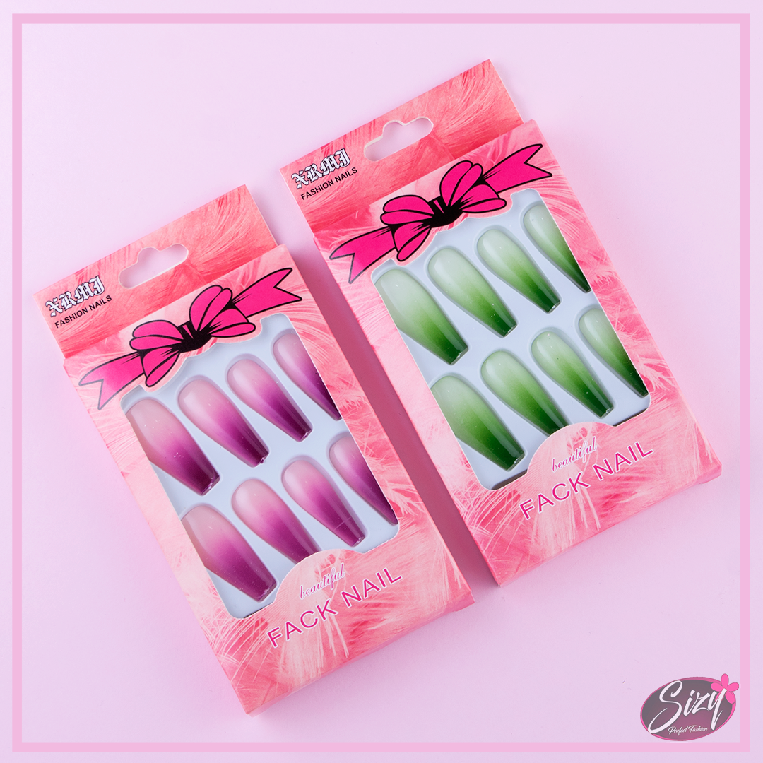 Uñas Postizas Decoradas Cuadradas Difuminado - Moña