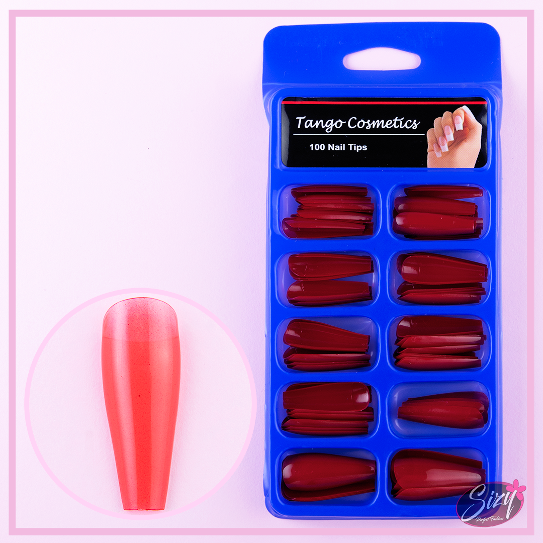 Kit 100 Tips Uñas Postizas Tango Ballerina Rojo