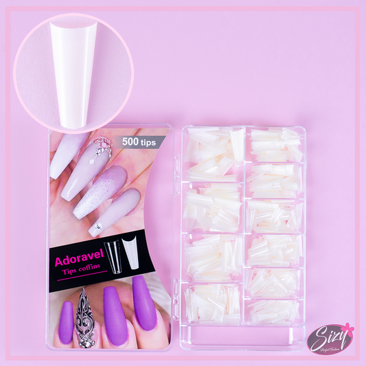 Kit 500 Uñas Postizas Coffin Natural Adoravel