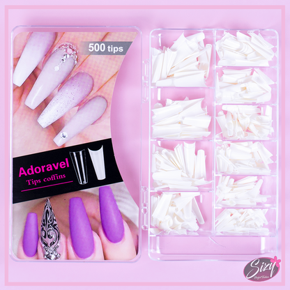 Kit 500 Uñas Postizas Coffin Blanco Adoravel