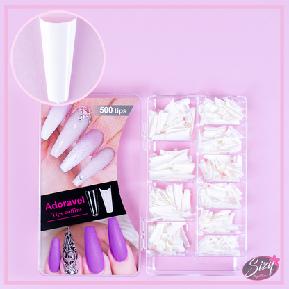 Kit 500 Uñas Postizas Coffin Blanco Adoravel