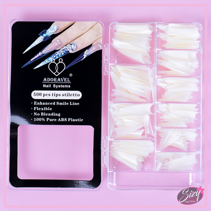 Kit 500 Uñas Postizas Stilleto Blanco- Adoravel