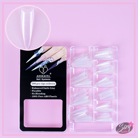 Kit 500 Uñas Postizas Stilleto Transparente - Adoravel