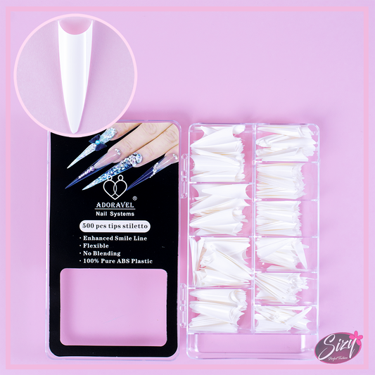 Kit 500 Uñas Postizas Stilleto Blanco- Adoravel