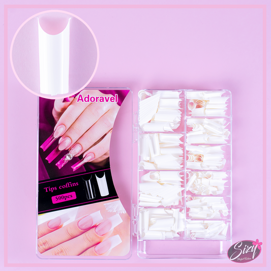 Kit 500 Uñas Postizas Coffin Blanco Adoravel