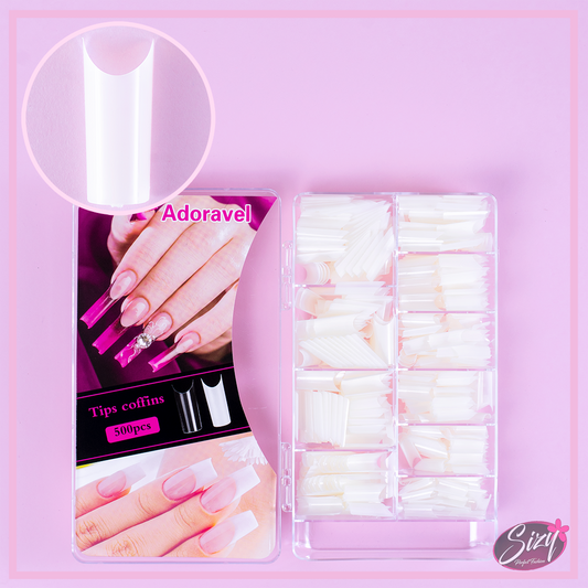 Kit 500 Uñas Postizas Coffin Natural Adoravel