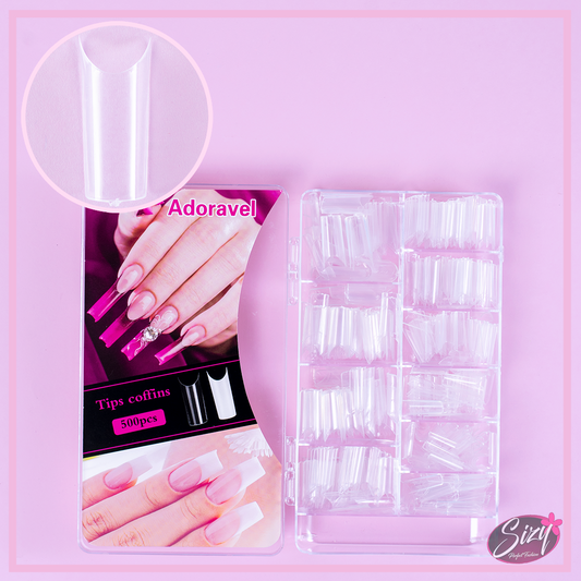 Kit 500 Uñas Postizas Coffin Transparente Adoravel